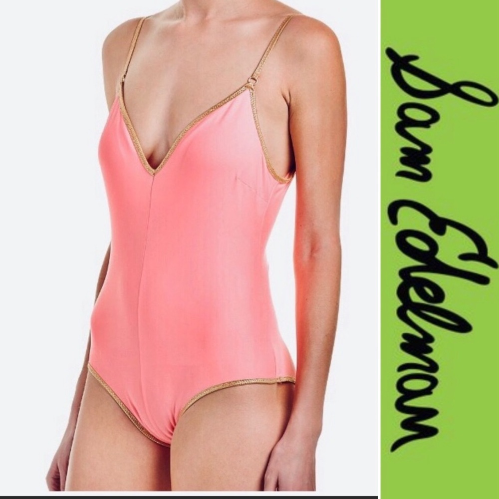 Sam Edelman Metallic Trim Swimsuit Coral Pink